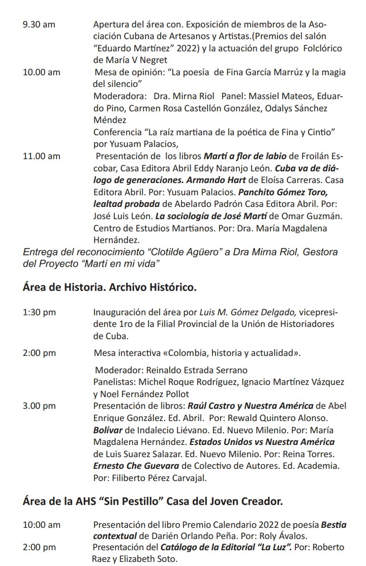 cpll_de's tweet photo. Aquí les compartimos el programa oficial de nuestra #FeriadelLibro para que la familia avileña visite todas nuestras áreas y disfrute de la buena literatura porque como dijo nuestro Apóstol José Martí "#Leerescrecer."
#Cubalee #LeerEsCultura #JuntarYVencer #LatirAvileño https://t.co/I9BNCjIxPz