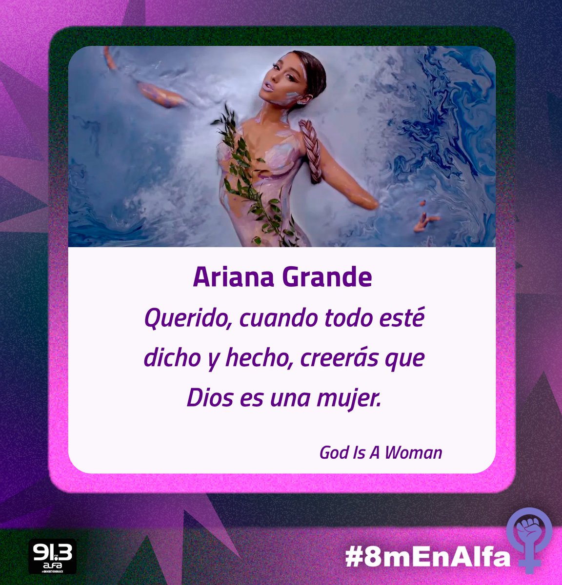 alfa913fm's tweet photo. Grandes artistas que usan su gran voz para demostrar su empoderamiento. 💪💜
Part. 1
#8M #Beyonce #ArianaGrande #SIA #KatyPerry #AliciaKeys #CyndiLauper #MileyCyrus #DestinysChild #AvaMax #ShaniaTwain #SAYGRACE #MeghanTrainor #TaylorSwift https://t.co/anQL9NZi0A