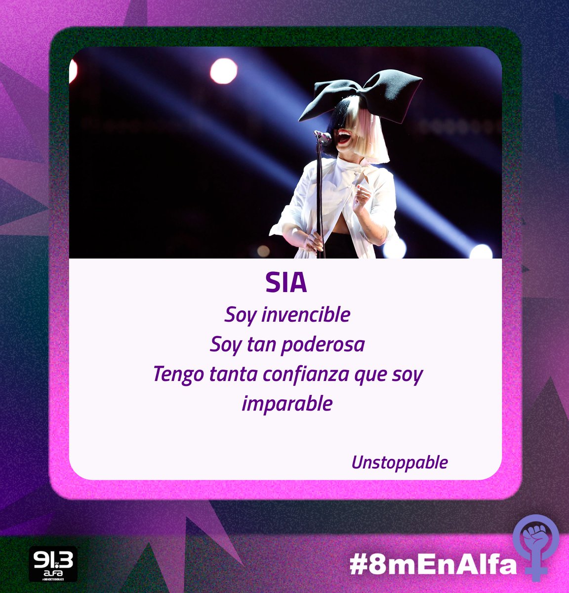 alfa913fm's tweet photo. Grandes artistas que usan su gran voz para demostrar su empoderamiento. 💪💜
Part. 1
#8M #Beyonce #ArianaGrande #SIA #KatyPerry #AliciaKeys #CyndiLauper #MileyCyrus #DestinysChild #AvaMax #ShaniaTwain #SAYGRACE #MeghanTrainor #TaylorSwift https://t.co/anQL9NZi0A