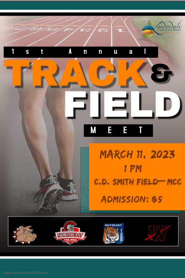 Get ready! The 1st Annual LCSD Track & Field Meet will be held this Saturday, March 4, @MCCEagles. Come out and support our outstanding student-athletes from @CdaleBulldogs, @NEHS_TRACK, @SEHStigers, and @WestLauderdale1. #LCSDExcellence share.peachjar.com/flyers/2437650… #peachjar