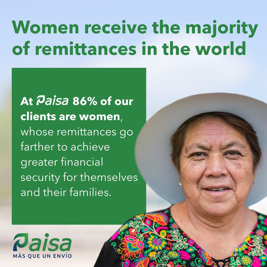 #Women receive the majority of #remittances in the world, but are less financially included than men.

At Paisa, 86% of our clients are women, whose remittances become the gateway to greater resilience and financial independence.

#womenfinancialinclusion #IWD