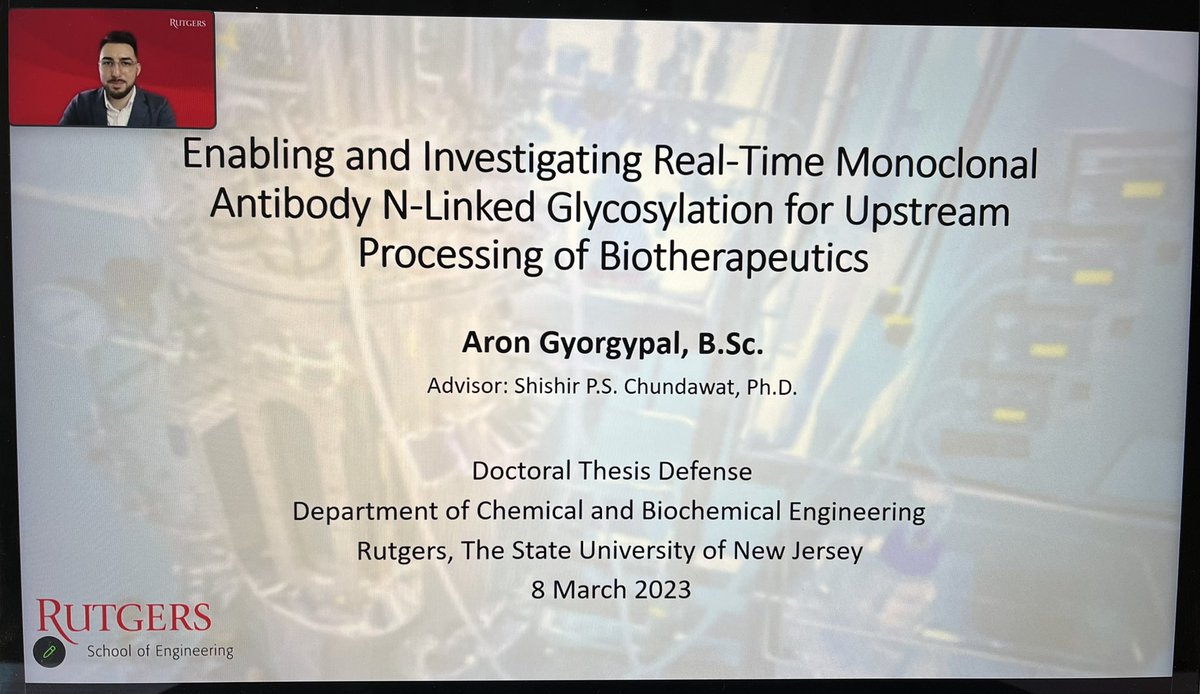 sps_chundawat's tweet photo. Congratulations to my PhD student Aron Gyorgypal on successfully defending his PhD dissertation today. His PhD was focussed on development of real-time N-glycosylation monitoring tools to enable advanced biologics manufacturing. Thanks to @US_FDA, @Agilent &amp; @NIIMBL. #glycotime https://t.co/hzPbgPxoE1