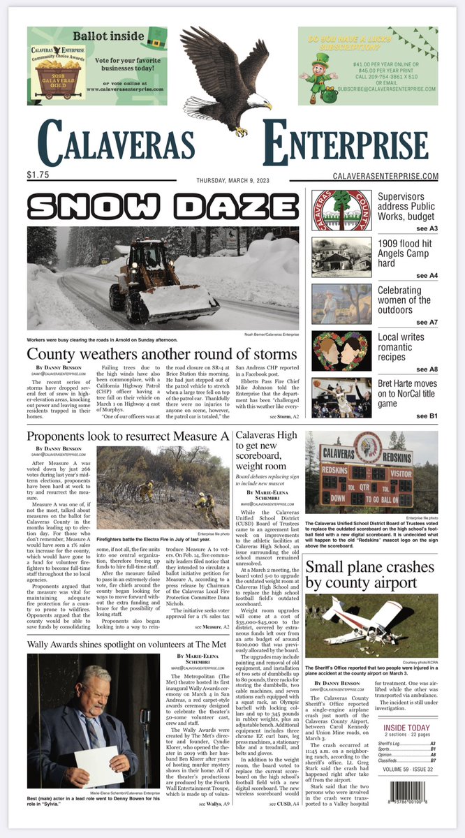 Cal_Enterprise's tweet photo. Here’s a look at tomorrow’s Calaveras Enterprise front page. To subscribe, visit https://t.co/5FZb40OHi7 or call (209) 754-3861 https://t.co/8Bf0Rie0VN
