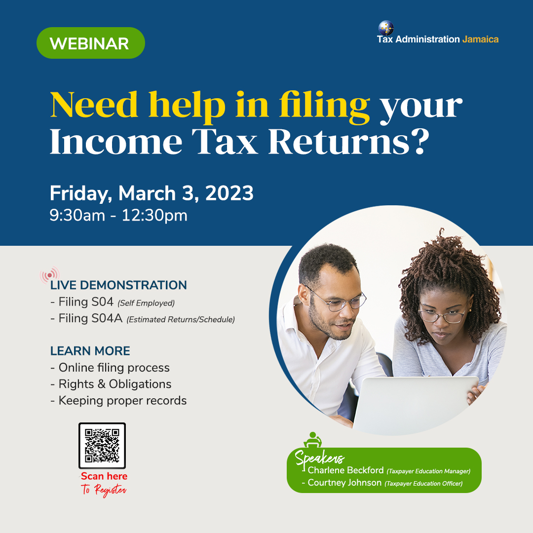 JamaicaTax's tweet photo. WEBINAR ALERT! If you missed it, click https://t.co/pR9eucBVxV &amp; catch up on expert advice, questions that you might have had, and lots of information to help you file &amp; pay with ease. #IncomeTaxTIME @MOFJamaica @patrioticjam @Petchary @realtorsjamaica @JaExportersAssn @JReforms https://t.co/us0ukOKxvu