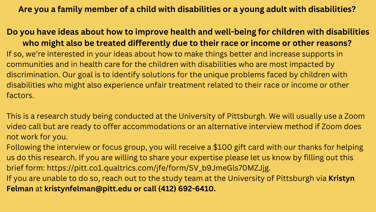 ThinkEquitable's tweet photo. We're looking forward to seeing the results of this research. If interested in participating, please reach out to the team at The University of Pittsburgh. #ThinkEquitable #DisabledResearchers https://t.co/ILmTE1eKGh