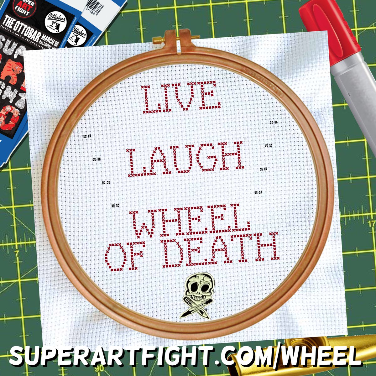 SuperArtFight's tweet photo. BECOME A PART OF SUPER ART FIGHT 200!

Add a punny topic to our Wheel of Death to add a bit of chaos to our matches.

Go to https://t.co/UUZO2B4FfJ &amp; be there at The Ottobar to see if you made the wheel… of DEATH!!!

🎟️: https://t.co/omnRwBwzLM

#wheelofdeath #topics #saf200 https://t.co/1mm9kDlB6W