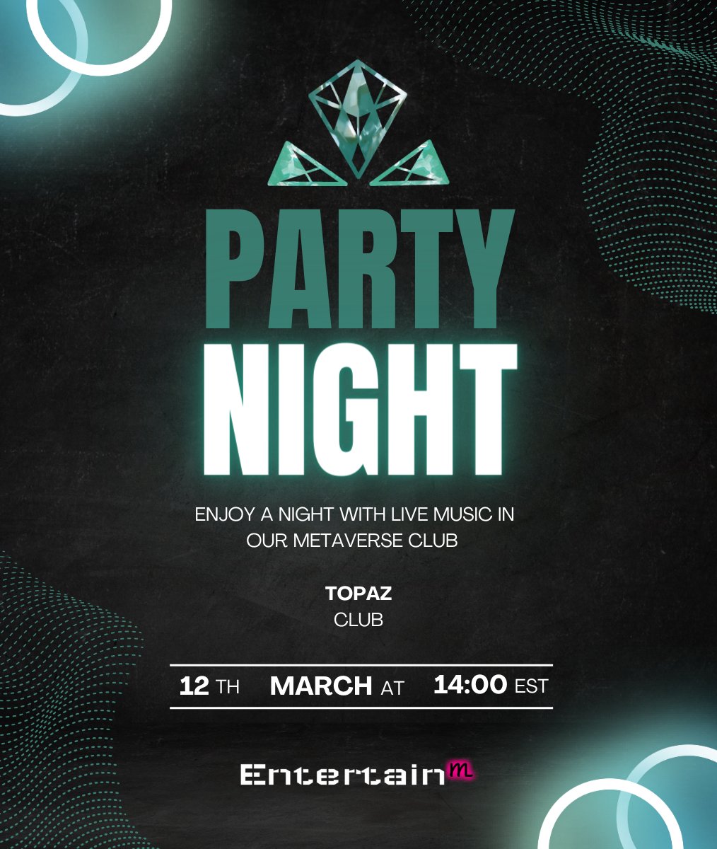 entertainm_io's tweet photo. TOPAZ CLUB

📢LAUNCH PARTY

☀️This SUNDAY

💿😎Are you ready to dance the night away to the raving rhythm of the underground club?

📌Make sure you add THIS PARTY to your calendar!

#EntertainM #TopazClub #Metaverse #virtualworlds https://t.co/umu42jw4mf