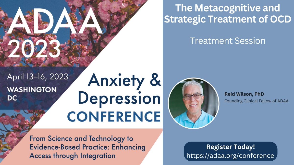 I'm honored to present a Special Invited Workshop at #ADAA2023 in April. In this extended, 4-hour session, I'll share my latest OCD treatment model. My fellow professionals will be sharing the latest ideas in research &amp; clinical practice. Join me!

adaa.org/conference