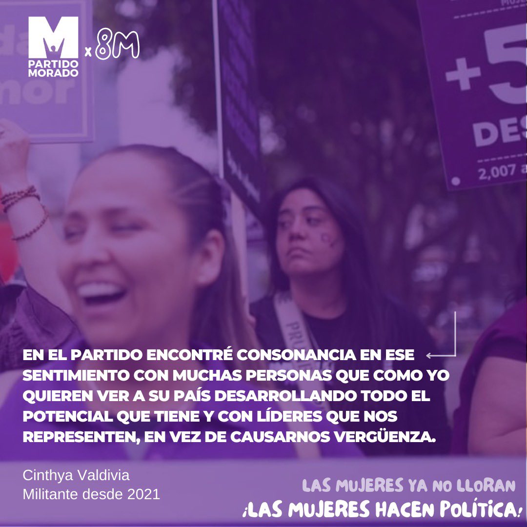 ProMujer_PM's tweet photo. 🟣 #8M #DíaInternacionaldelaMujer 
Las mujeres ya no nos quejamos: ¡Las mujeres hacemos política! Hoy saludamos a todas aquellas mujeres que comparten su tiempo, talento y compromiso con la esperanza de un Perú distinto, un Perú con libertad y progreso para todas y todos. https://t.co/R2IWsGEXEL