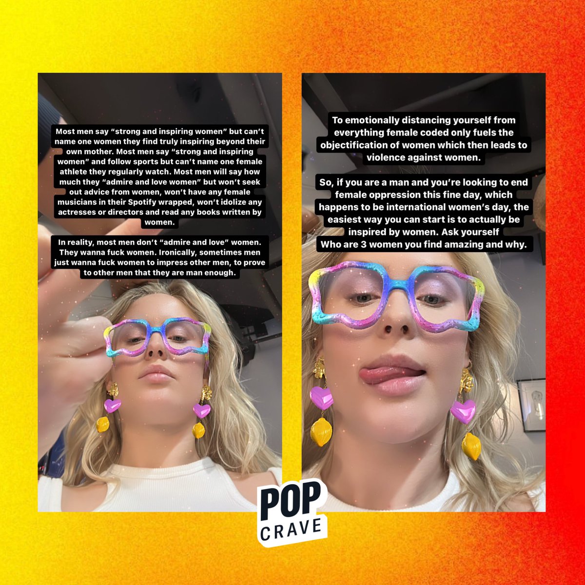 Zara Larsson sends a message to men for #InternationalWomensDay:

“To emotionally distance yourself from everything female coded only fuels the objectification of women which then leads to violence against women. So, if you are a man and you're looking to end female oppression