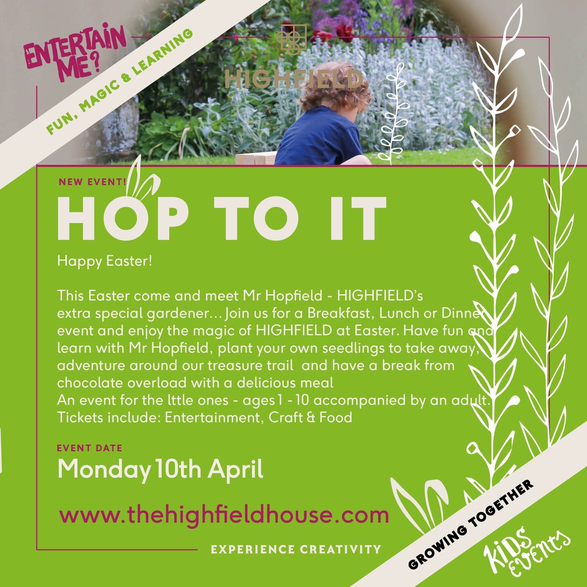 It's time to HOP TO IT HIGHFIELD's first Kids Event of 2023 is NOW ON SALE Join us and Gardener Hopfield for some springtime fun this Easter 🐣🌸🐰 #kids #event #kidsevent #hop #easter #gardener #springtimefun #easterkids