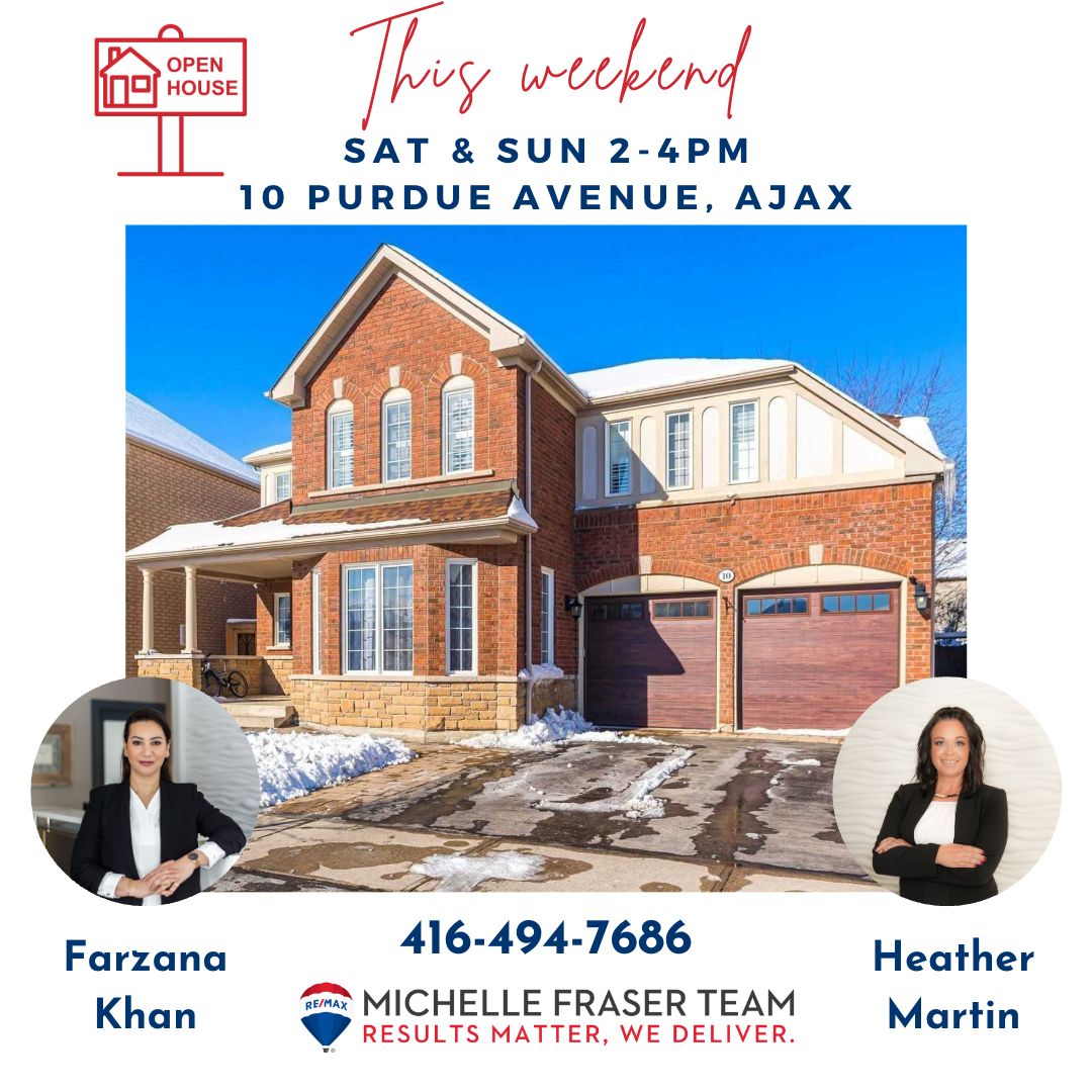 🔑 OPEN HOUSE 🏡

Beautiful 2 storey detached home with 5 bedrooms and 4 baths.

Welcome to 10 Purdue Avenue in the North West Nottingham community in Ajax!

Michelle Fraser Team today at 416-494-7686.

#Remax #DurhamRegion #DurhamRegionRealEstate #Ajax #AjaxRealEstate