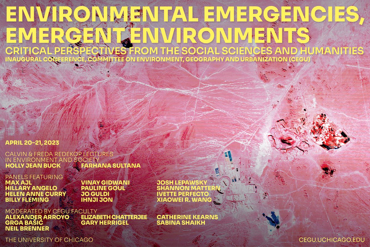 We're thrilled to announce the inaugural CEGU Conference—Environmental Emergencies, Emergent Environments: Critical Perspectives from the Social Sciences and Humanities—taking place April 20–21 at <a href="/UChicago/">The University of Chicago</a>'s Regenstein Library.

Details-->cegu.uchicago.edu/events/confere…
