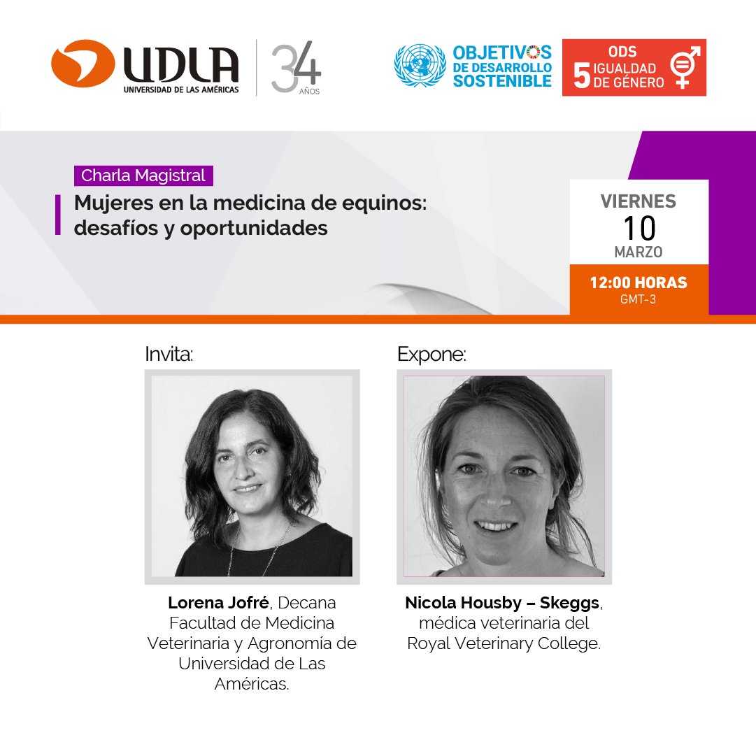 FAVAUDLA's tweet photo. Comunidad, la 2da actividad del ciclo #UDLA8M, la charla “Mujeres en la medicina de equinos: desafíos y oportunidades”, tuvo una modificación horaria y se realizará a las 12:00 (GMT-3).

Inscripciones en 👉https://t.co/2aLvhRaobA

#FAVAUDLA #DíaInternacionaldelaMujer 💪🏼 https://t.co/RiEW2EpTgy