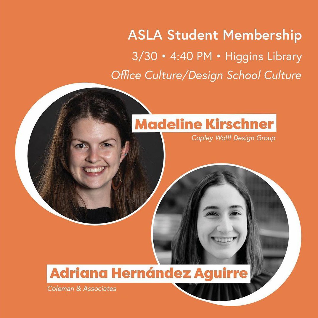 NationalASLA's tweet image. On March 30 at 4:20 PM, join Associate ASLA Members Madeline Kirschner and Adriana Hernández Aguirre for a #LABash2023 Spark Talk. Learn how ASLA membership can support you as a student and help during your transition into the profession. bit.ly/3JqpZ0D