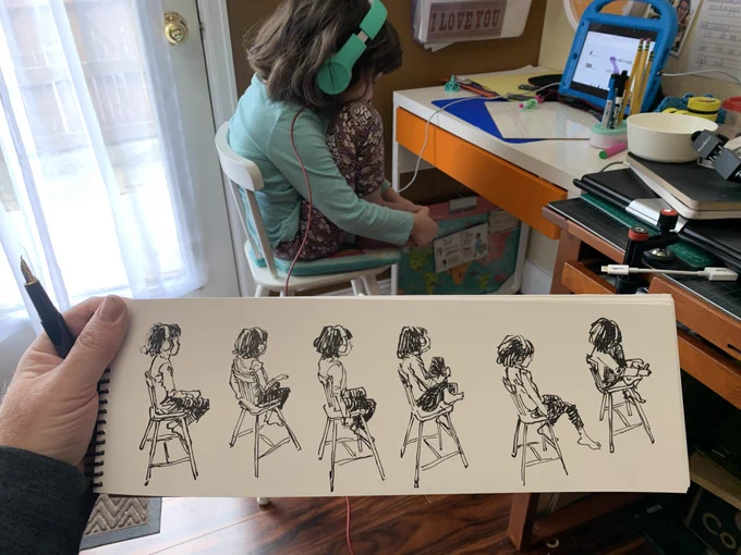 Two years ago, sketching Juni in remote kindergarten. 