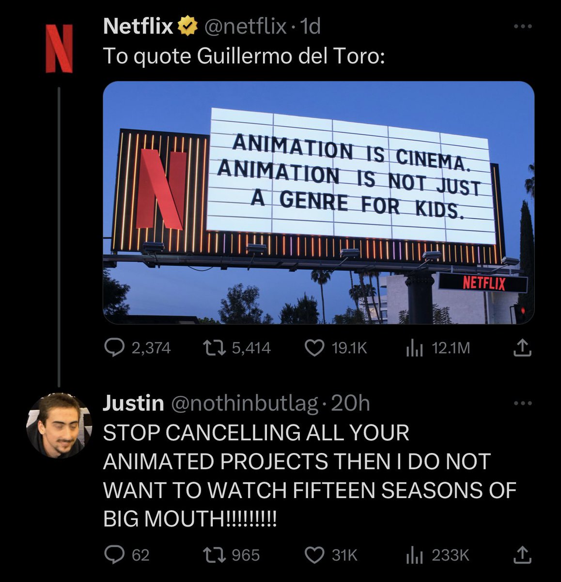 just ratio’d netflix, treat animators better ya NERDS!!!!!!!