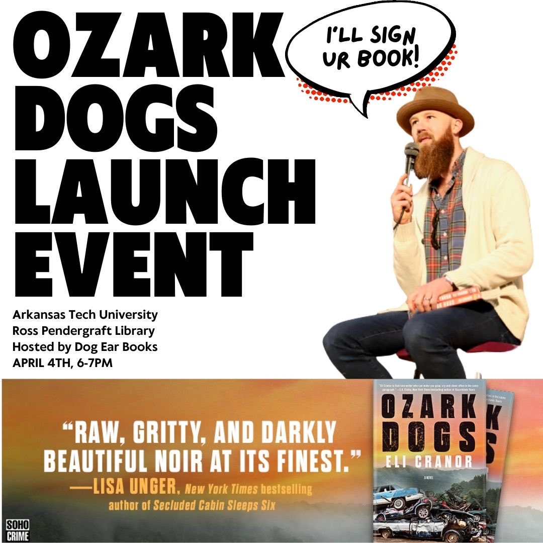 Eli Cranor (@elicranor) on Twitter photo anybody around Russ-Vegas this time next month come on out to <a href="/ArkansasTech/">Arkansas Tech</a> and get ur book signed
<a href="/ilovedogear/">Dog Ear Books</a> will be on hand slinging copies of OZARK DOGS anybody around Russ-Vegas this time next month come on out to <a href="/ArkansasTech/">Arkansas Tech</a> and get ur book signed
<a href="/ilovedogear/">Dog Ear Books</a> will be on hand slinging copies of OZARK DOGS
