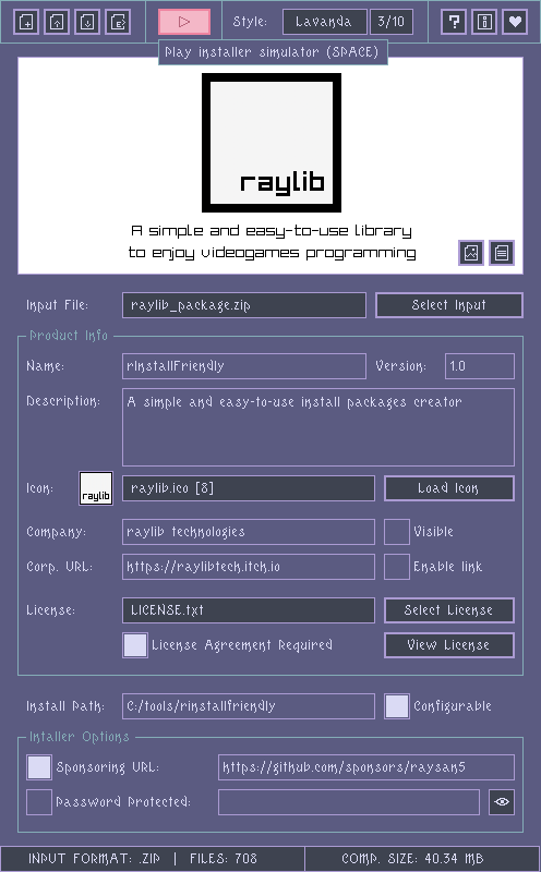 raysan5's tweet photo. Today I implemented a custom file format for my new @raylibtech tool: #rInstallFriendly. Users can edit installer package config files very easely and also localize the installer text! I really like this tool!😄
#raylib #raygui #gamedev #toolsdev #installer #packaging #software https://t.co/ikJGpFlDmz
