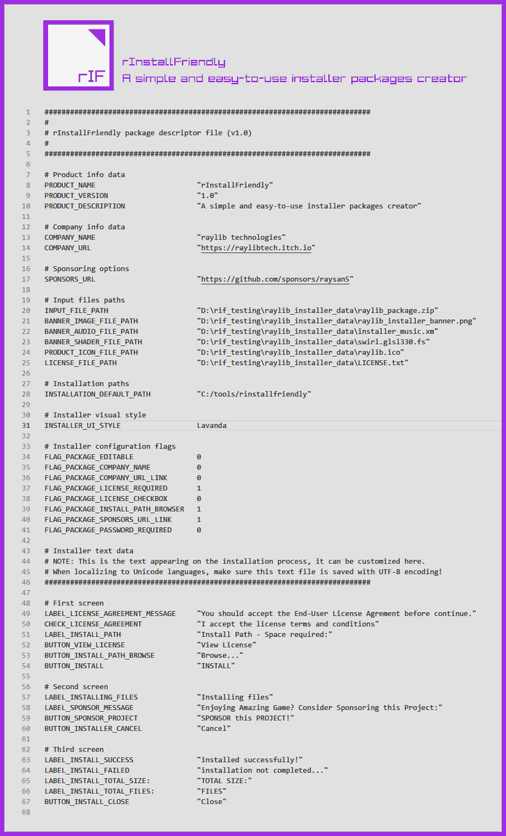 raysan5's tweet photo. Today I implemented a custom file format for my new @raylibtech tool: #rInstallFriendly. Users can edit installer package config files very easely and also localize the installer text! I really like this tool!😄
#raylib #raygui #gamedev #toolsdev #installer #packaging #software https://t.co/ikJGpFlDmz