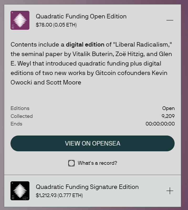 LukasLtuLIetu's tweet photo. 黄立成是不是疯了，一个人疯狂买了400多个Gitcoin presents 的NFT，前几天0.05mint了9千多个，昨晚几个小时被抬到0.7个ETH！

这个项目并不是 @VitalikButerin 发的，出品方应该是Gitcoin，v神应该只是参与了部分工作，麻吉大哥0.5接那么多会不会砸手里？还是狂飙到1E ？ https://t.co/ns83SjTENS
