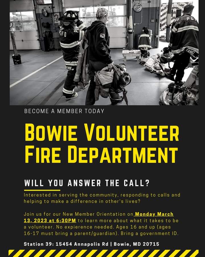 PGVolFRA's tweet photo. Here's a great opportunity to find out how you can be a part of the Bowie Volunteer Fire Department.. https://t.co/0FaLJBocCU