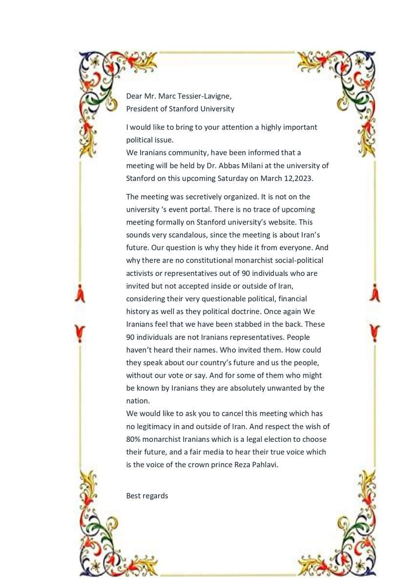 SepidedameIran's tweet photo. Dear President of @Stanford
University Mr. Marc Tessier-Lavigne,

I would like to bring to your attention
a highly important political issue👇

@StanfordGSB
@StanfordLaw
@khansarinia
@NUFDIran
@PahlaviReza
@ShahbanouFarah
@KarimKhanQC
@POTUS
@symmetrybody https://t.co/LLnNePeLBJ