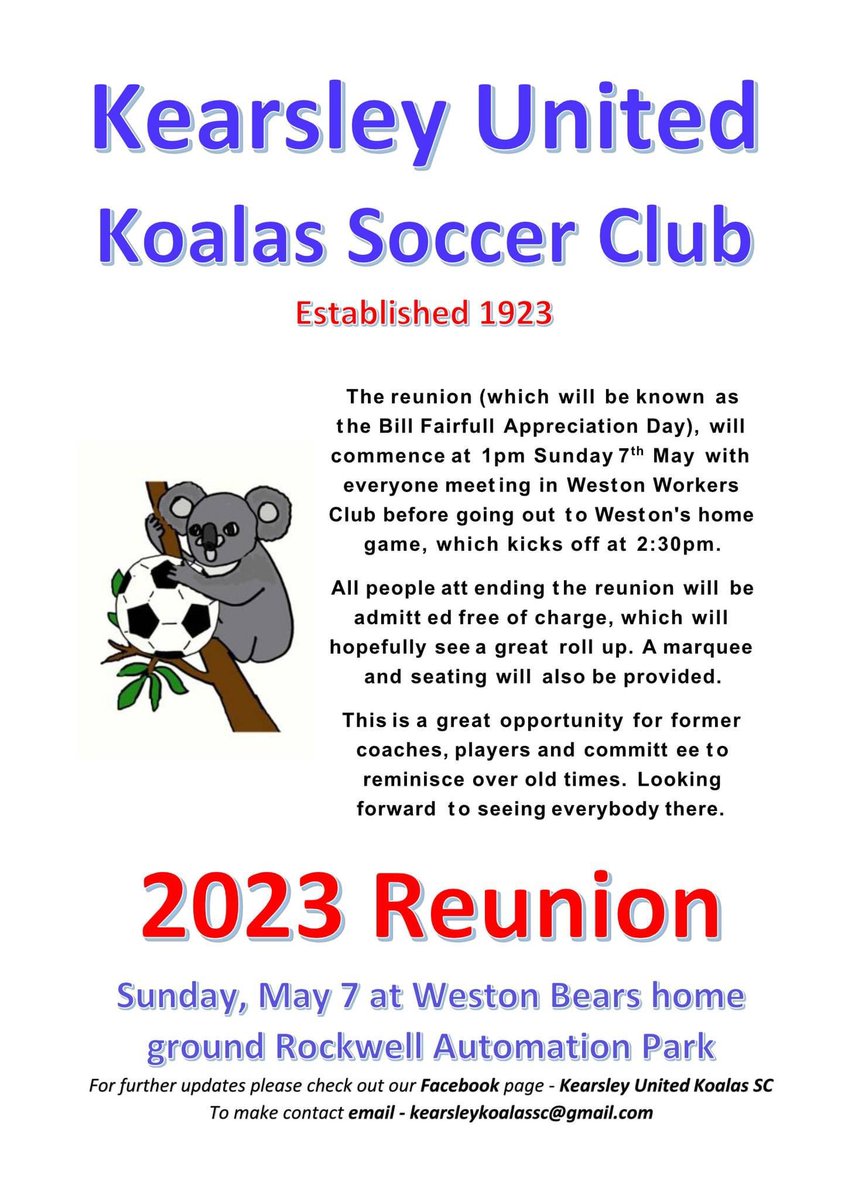Kearsley United reunion to happen on May 7 at Bears home game. Please spread the word.