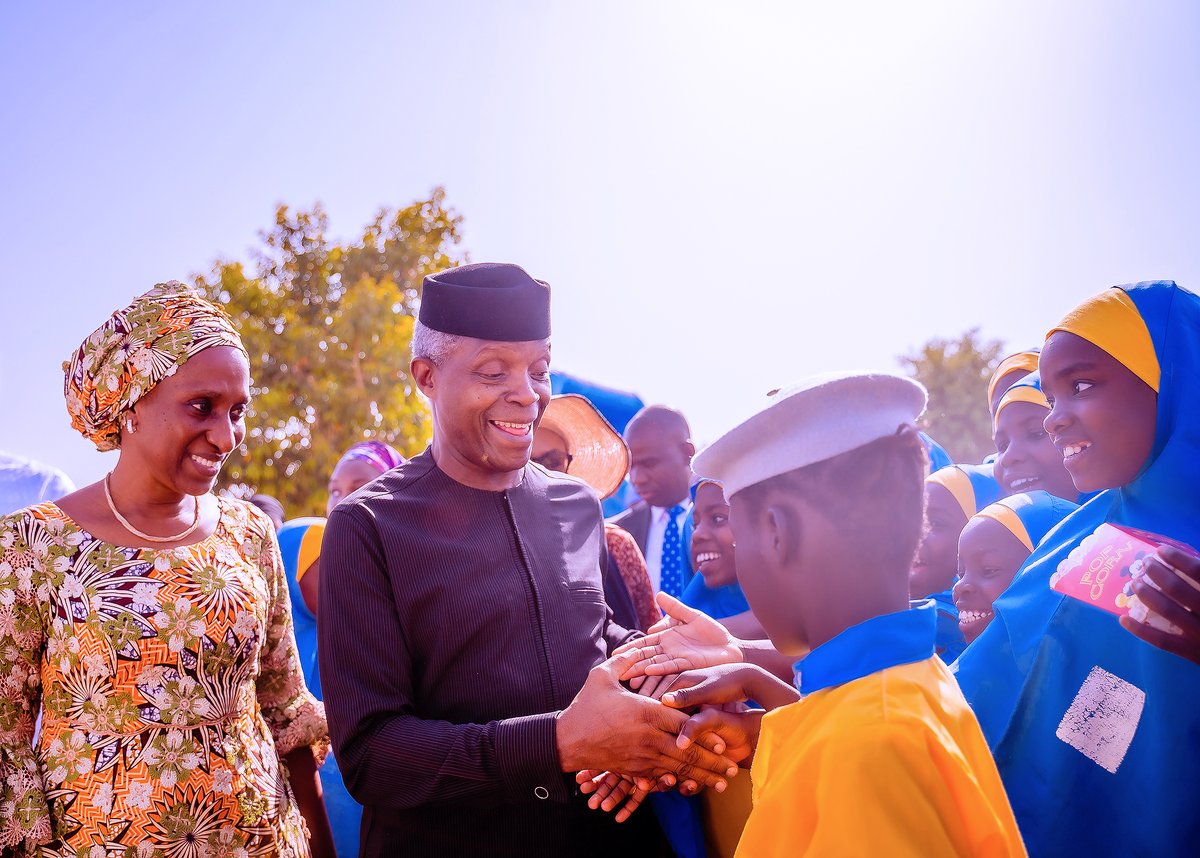 NGRPresident's tweet photo. Vice President @ProfOsinbajo spent his 66th birthday at the Learning Centre of the North East Children's Trust Fund @nect_ng, in Maiduguri, Borno State; built for homeless children orphaned by the insurgency in North-East Nigeria. https://t.co/5VGA74FYNp