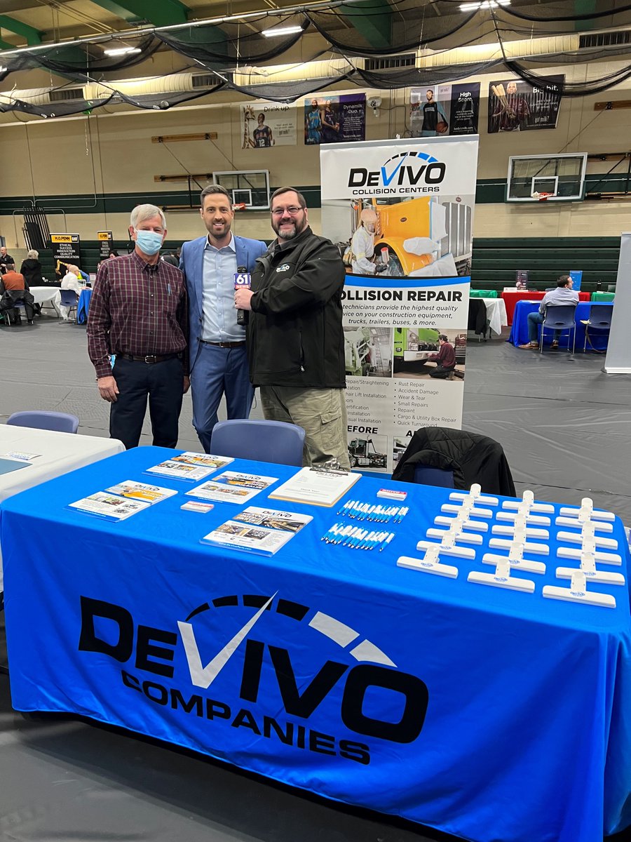 DattcoInc's tweet image. Great to meet with the students at Cheney Tech today to share with them all the career opportunities available at DATTCO/DeVivo Companies  Thanks for the media coverage from Fox 61 news reporter Keith McGilvery pictured with our recruitment team, Barry &amp;amp; James. #cheneytech #fox61