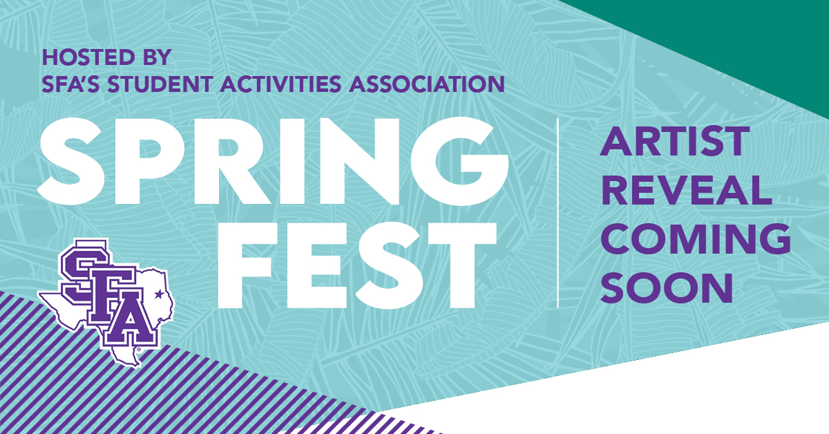 .<a href="/SAA_1923/">Student Activities Association</a> will host the 2023 SpringFest planned for April 14, featuring an extra-special music artist you will not want to miss! Stay tuned for the artist reveal planned for next week, and tell us in the comments who you suspect will headline!
 
#SFASpringFest | <a href="/sfagetinvolved/">SFA Office of Student Engagement</a>