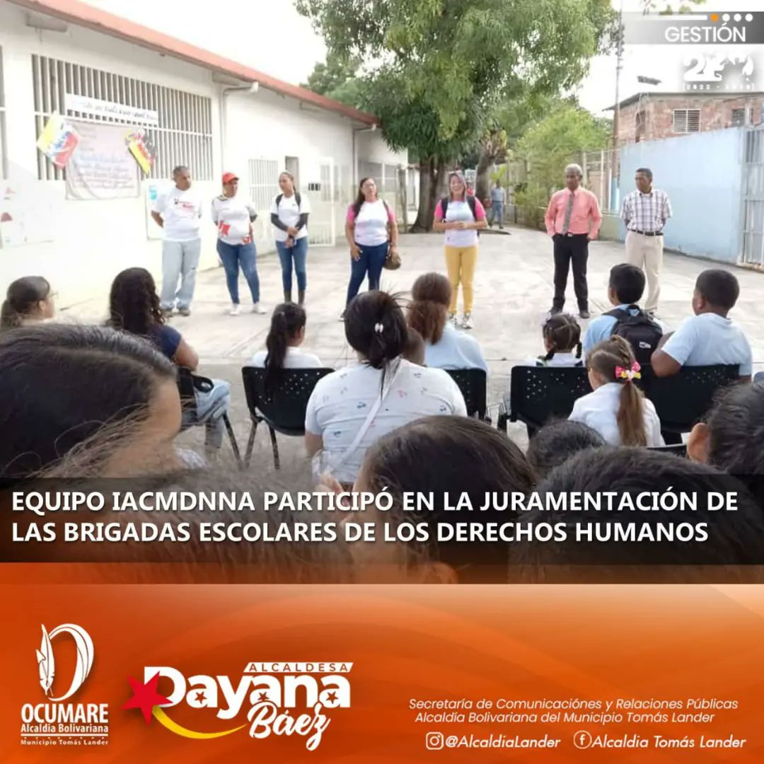 #08Mar | En representación de la alcaldesa <a href="/dayanapsuv4/">Dayana Báez PSUV</a>, el equipo del IACMDNNA, acompañó la juramentacion de las Brigadas Escolares de los Derechos Humanos, en la que se contó con la participación de estudiantes de 2 instituciones educativas del municipio.

#ChávezFeminista