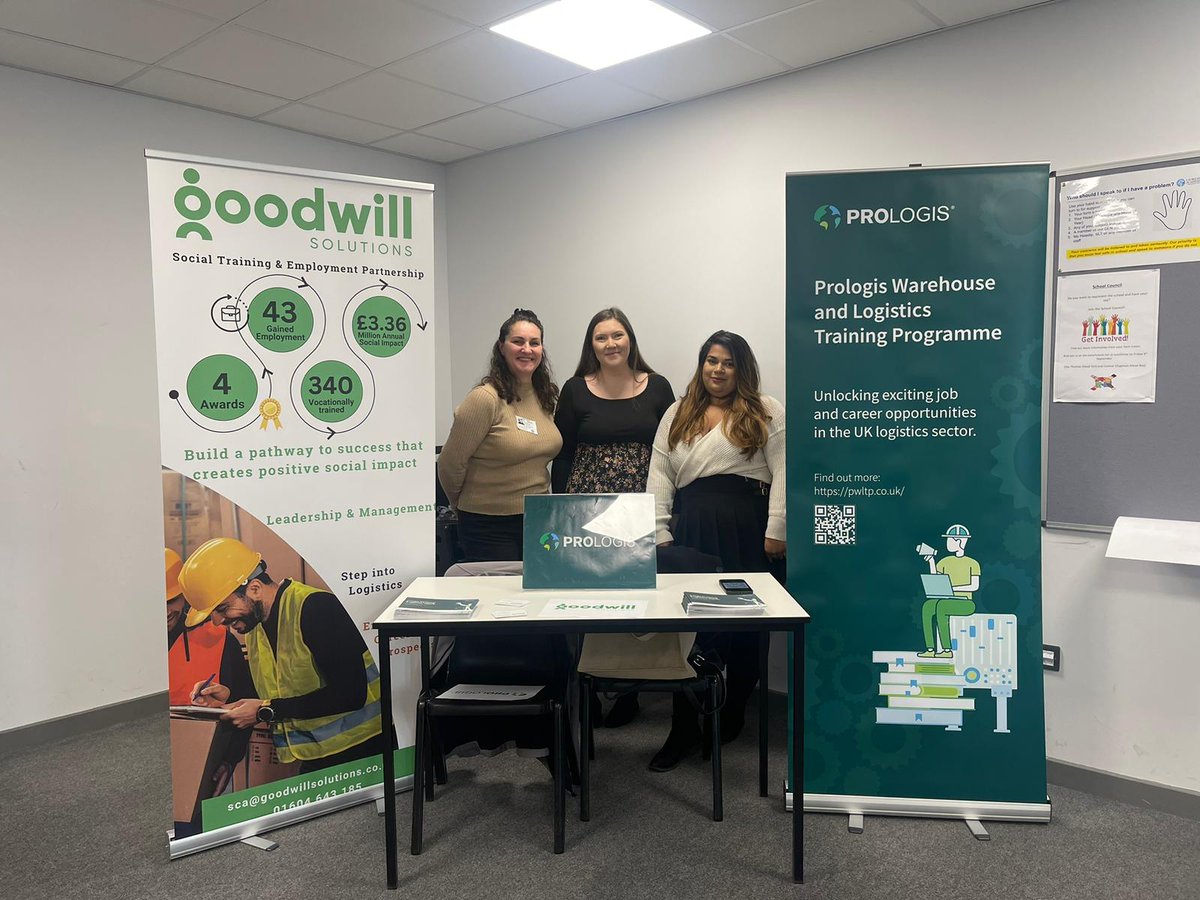 Today on #IWD2023 #IWD we’re celebrating the work the amazing women who work at Goodwill Solutions do, there are many and we salute them all. Todays photo is Laura & Amisha who have been to the @AcademyLaureate supporting our partners @prologisuk talking about #logistics careers