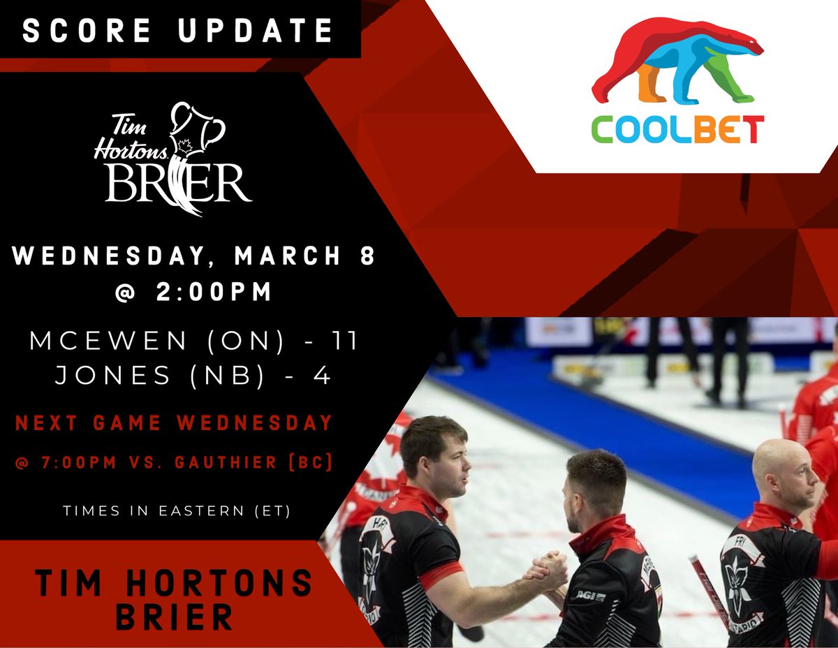 Picked up a win this afternoon and sitting 4-2 at the #Brier2023. See you back on the ice at 7pm ET!