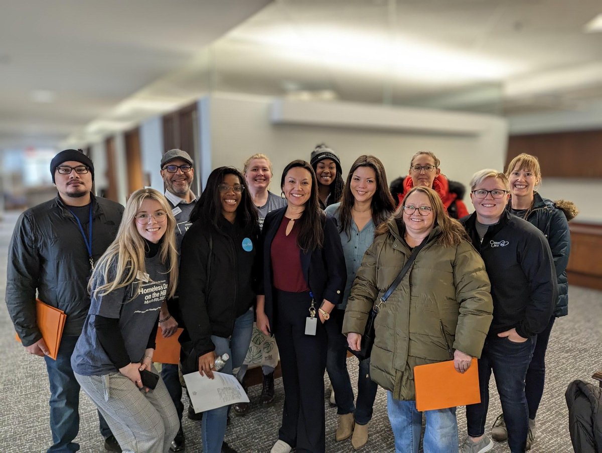 CAPLP_MN's tweet photo. Today our team attended @MNHomelessCo Homeless Day on the Hill. We were excited to hear from @GovTimWalz and various lawmakers. Our team met with @RepKeeler & @RobKupec to discuss what we've been seeing in our community. #MCHDOTH #mnleg #BeCommunityAction #CommunityActionWorks https://t.co/Yh4q4pRFd0