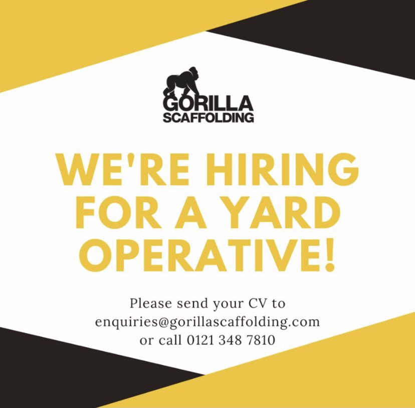 GorillaScaffold's tweet photo. Get in touch if you are interested in joining our team on 0121 348 7810 🦍🦍🦍 https://t.co/Zc4a0squNV