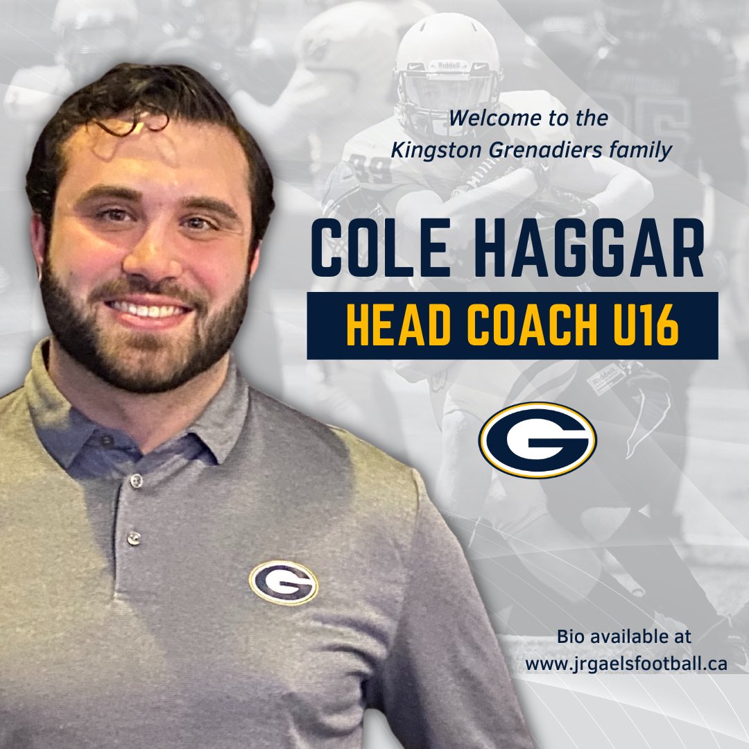 GrensFootball's tweet photo. Meet the Kingston Grenadiers Football head coaches for the upcoming 2023 season for the U18 and U16 teams. Congratulations to Nick Gregg (U18) and Cole Haggar (U16) and welcome to the family! Find out more about Coach Gregg and Coach Haggar at https://t.co/KcIlxwxKz3 https://t.co/egj0RaMF0A