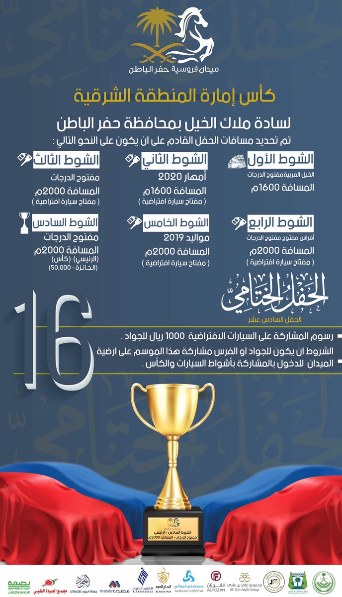 السادة ملاك الخيل بميدان فروسية حفر الباطن نحيطكم علماً ان موعد التسجيل المبدئي ينتهي غداً الخميس الساعة ٥ مساءً والسحب النهائي يوم الجمعة الساعة ٥ مساءً 

مع تمنياتنا للجميع بالتوفيق 

#ميدان_فروسية_حفرالباطن