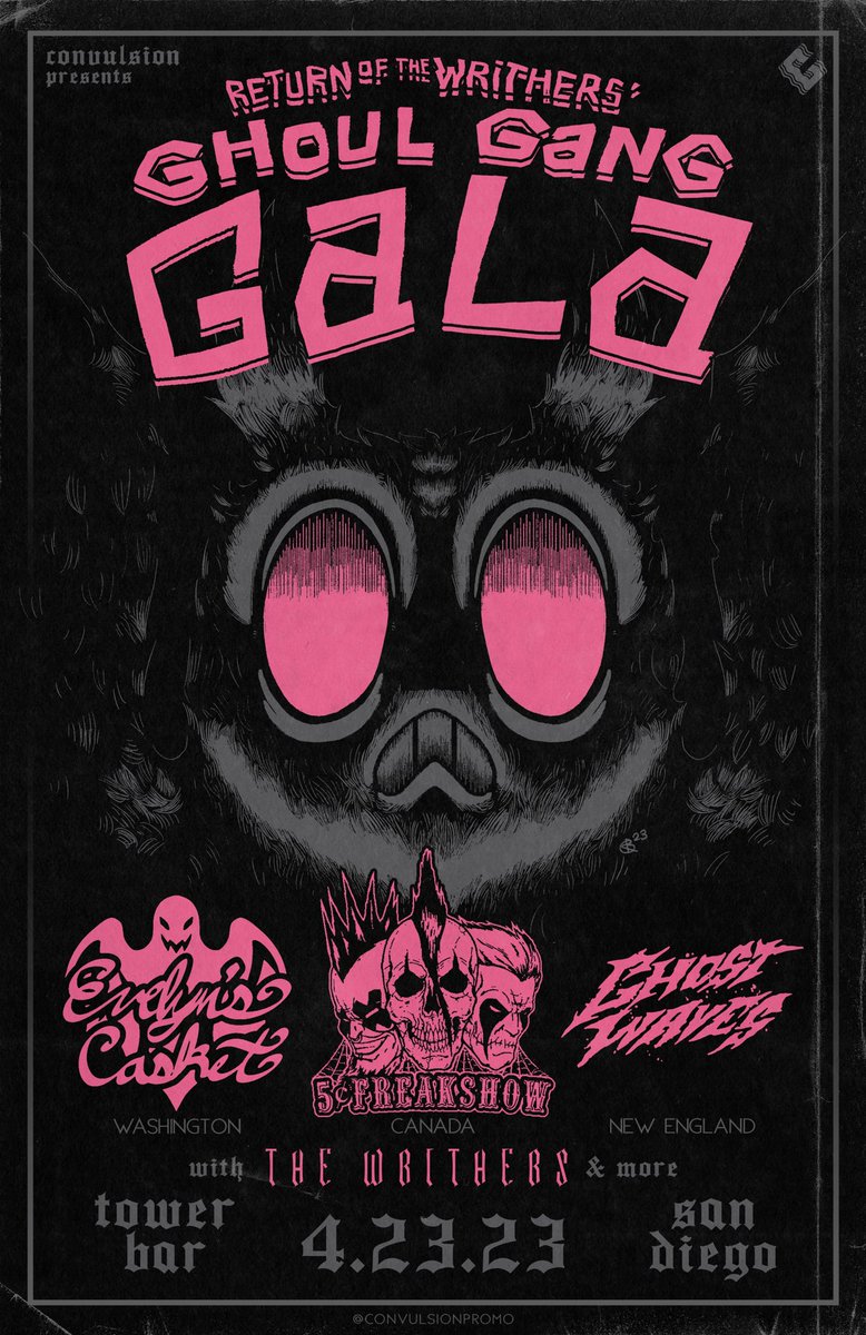 The Writhers (@thewrithers) on Twitter photo RETURN of the GHOUL GANG GALA! Featuring GhostWaves from New England, Evelyn’s Casket from Washington, and 5¢ Freakshow from Canada. Don’t miss this one at <a href="/TheTowerBarSD/">The Tower Bar</a>! RETURN of the GHOUL GANG GALA! Featuring GhostWaves from New England, Evelyn’s Casket from Washington, and 5¢ Freakshow from Canada. Don’t miss this one at <a href="/TheTowerBarSD/">The Tower Bar</a>!