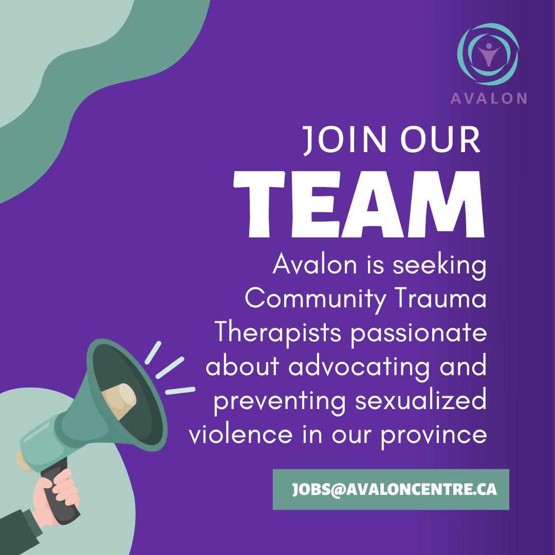 Avalon Centre (@centreavalon) on Twitter photo Avalon Sexual Assault Centre is seeking applicants for the position of Community Trauma Therapist as part of the Community Based Sexualized Violence Trauma Therapy Program.
Please send your resume and cover letter to jobs@avaloncentre.ca by March 15, 2023 Avalon Sexual Assault Centre is seeking applicants for the position of Community Trauma Therapist as part of the Community Based Sexualized Violence Trauma Therapy Program.
Please send your resume and cover letter to jobs@avaloncentre.ca by March 15, 2023