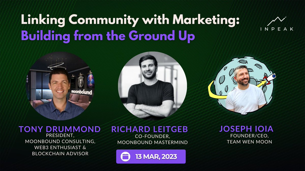 This session will discuss how community marketing can be used to build from the ground up with <a href="/joeyvowels/">Joey Vowels</a>, <a href="/Hyper27374/">Tony Drummond</a> and Richard Leitgeb. The combination of community and marketing leads to a powerful source of brand advocacy.🌐🌟👏 inpeak.xyz/event/communit…