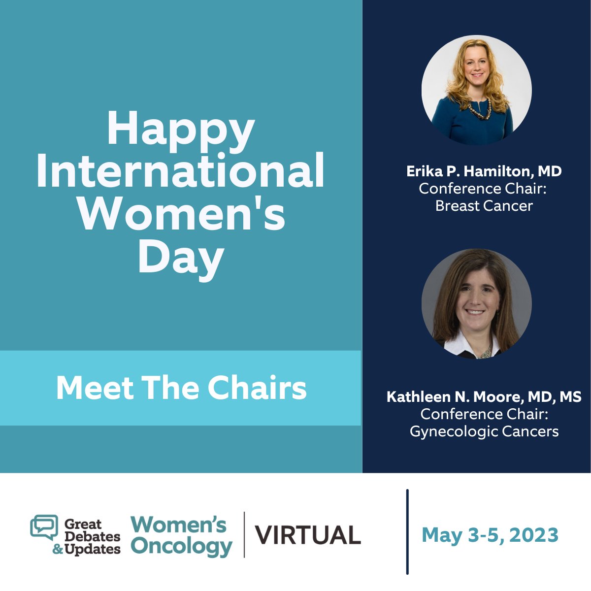 Happy #InternationalWomensDay! Meet the leaders behind Great Debates & Updates in Women's Oncology. Register for the May 3-5 event for free today: gduwomensoncology.com
@ErikaHamilton9 #KathleenMoore
#GDUWO2023 #oncology #bcsm #gyncsm #greatdebatesandupdates