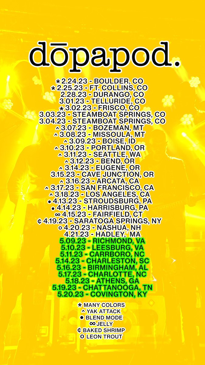 Dopapod (@dopapod) on Twitter photo See you TONIGHT in Missoula <a href="/tophatmissoula/">Top Hat Lounge</a> !! Doors at 7pm, <a href="/yakattackmusic/">yakattackmusic</a> at 8pm π get your tickets at π dopapod.com/tour π₯ See you TONIGHT in Missoula <a href="/tophatmissoula/">Top Hat Lounge</a> !! Doors at 7pm, <a href="/yakattackmusic/">yakattackmusic</a> at 8pm π get your tickets at π dopapod.com/tour π₯