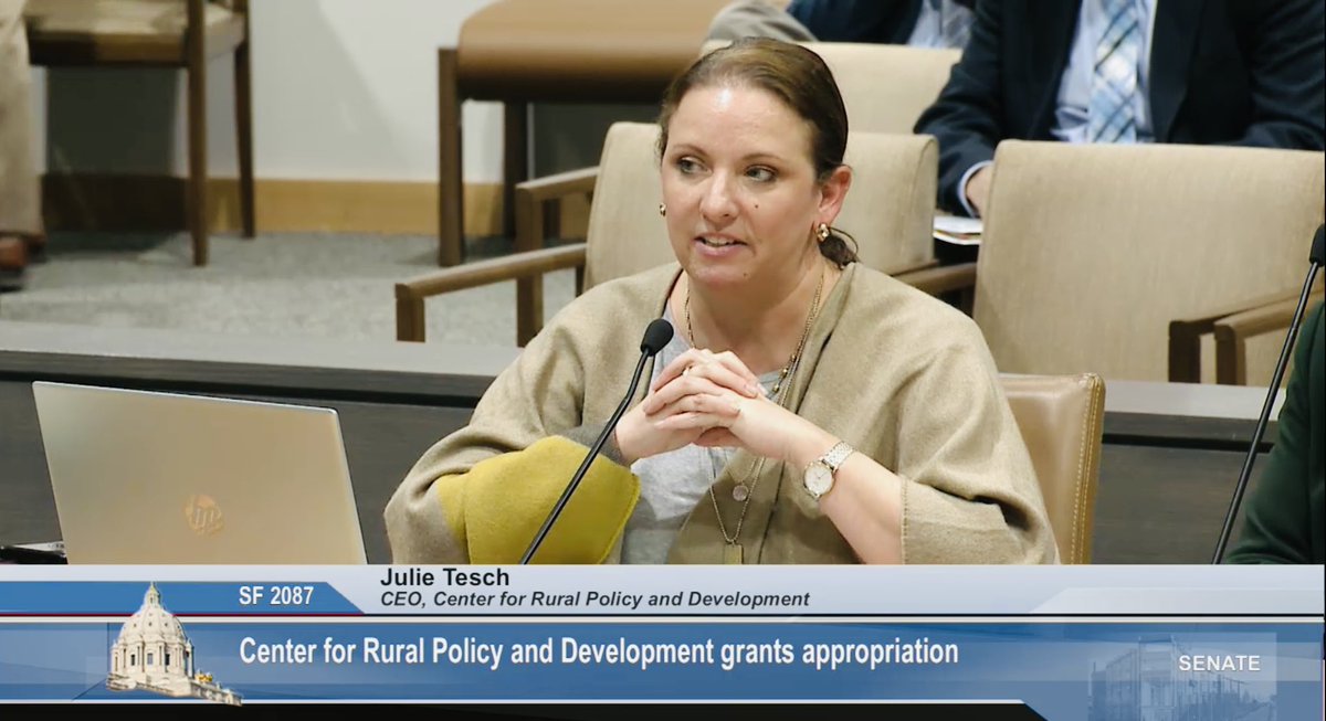 ktaffe's tweet image. Informative testimony today from @ruralpolicymn on the critical + unique research they provide to policy leaders and citizens across MN. #Rural Stay up to date on their research by signing up for the newsletter at ruralmn.org #mnleg