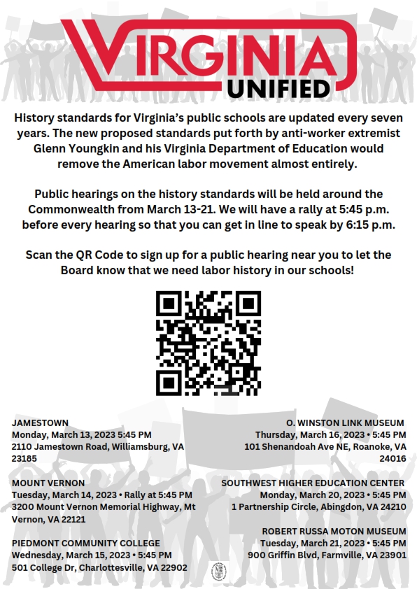 Let's stop the whitewashing of history and fight to keep labor history in the Virginia curriculum: virginiaisforlabor.com #vahistory #virginiahistory #virginiatruth #YoungkinStandards #laborhistory #BlackHistory #AAPIHistory #VAisforUnions