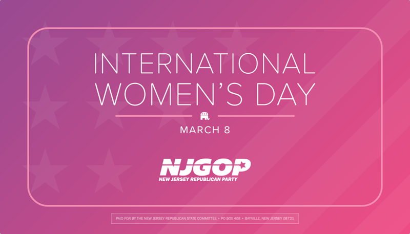 NJGOP's tweet photo. Today we honor International Women's day and recognize the countless contributions Women have made throughout history to make the world and our county a better place. https://t.co/UIimwHrgk4