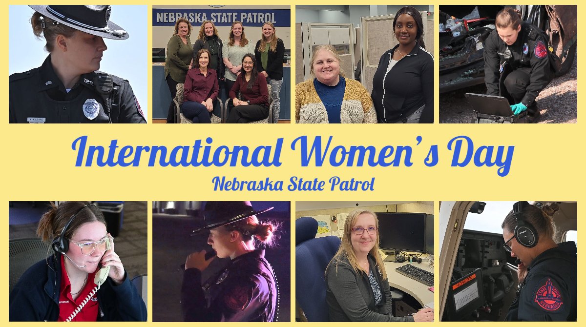 Serving Nebraska in countless ways, in many careers across our great state. On #InternationalWomensDay we salute the dedicated women who serve in the Nebraska State Patrol! Trooper, Investigator, Scientist, Dispatcher, Forensic Tech, Crime Analyst, Quality Assurance, and more!