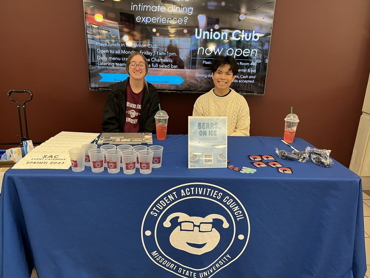 Missouri State University Family Programs (@bearsfamilies) on Twitter photo Stop by the <a href="/MSU_PSU/">Plaster Student Union</a> and visit with <a href="/MOStateSAC/">Student Activities Council at MSU</a> and sign up for Bears on Ice! Bears on Ice is Thursday night, 7-9pm at Jordan Valley Ice Park. You can register up till 7pm Thursday night. Stop by the <a href="/MSU_PSU/">Plaster Student Union</a> and visit with <a href="/MOStateSAC/">Student Activities Council at MSU</a> and sign up for Bears on Ice! Bears on Ice is Thursday night, 7-9pm at Jordan Valley Ice Park. You can register up till 7pm Thursday night.
