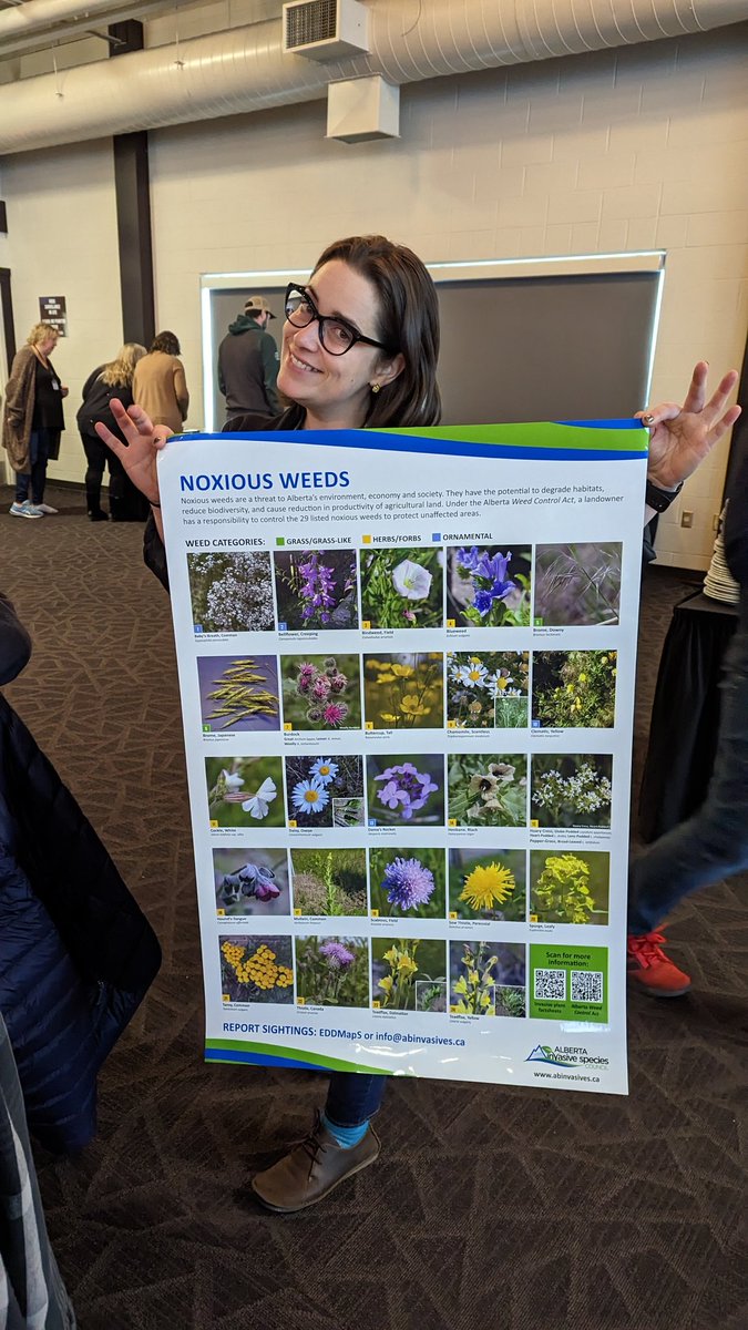 Please support both of these worthy organizations and you will also be recognizing Megan's amazing work! By the way the beautiful glossy #noxiousweeds poster Megan is showing off are available for sale at the AISC website store! Cheers, Megan, and thank you! 🤩 #AISC2023