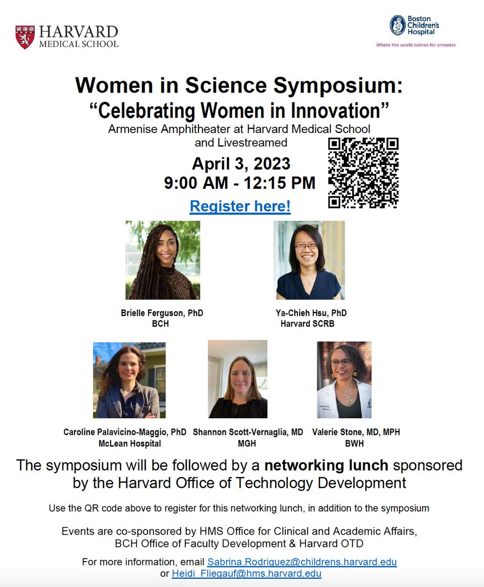 Happy #InternationalWomensDay! 

I'm excited to hold our 2nd annual HMS/HMS Affiliated Women's Day Symposium with my co-chair Marcia Haigis @HaigisLab on April  3rd. 

Please register here: tinyurl.com/yrfpk34p